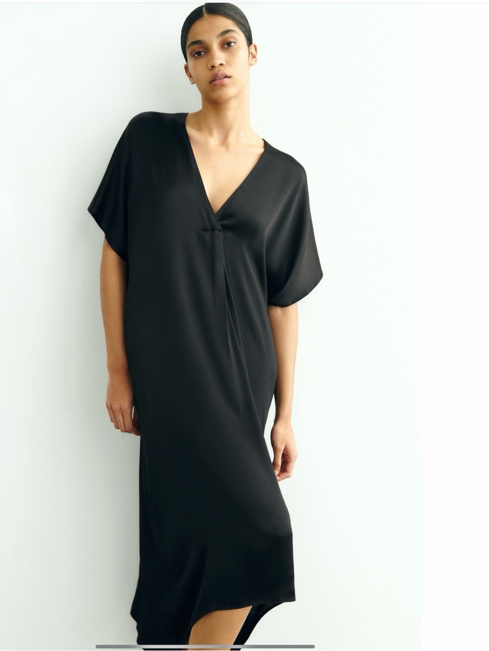 ZARA BLACK KAFTAN STYLE  VISCOSE DRESS SIZE M-L .